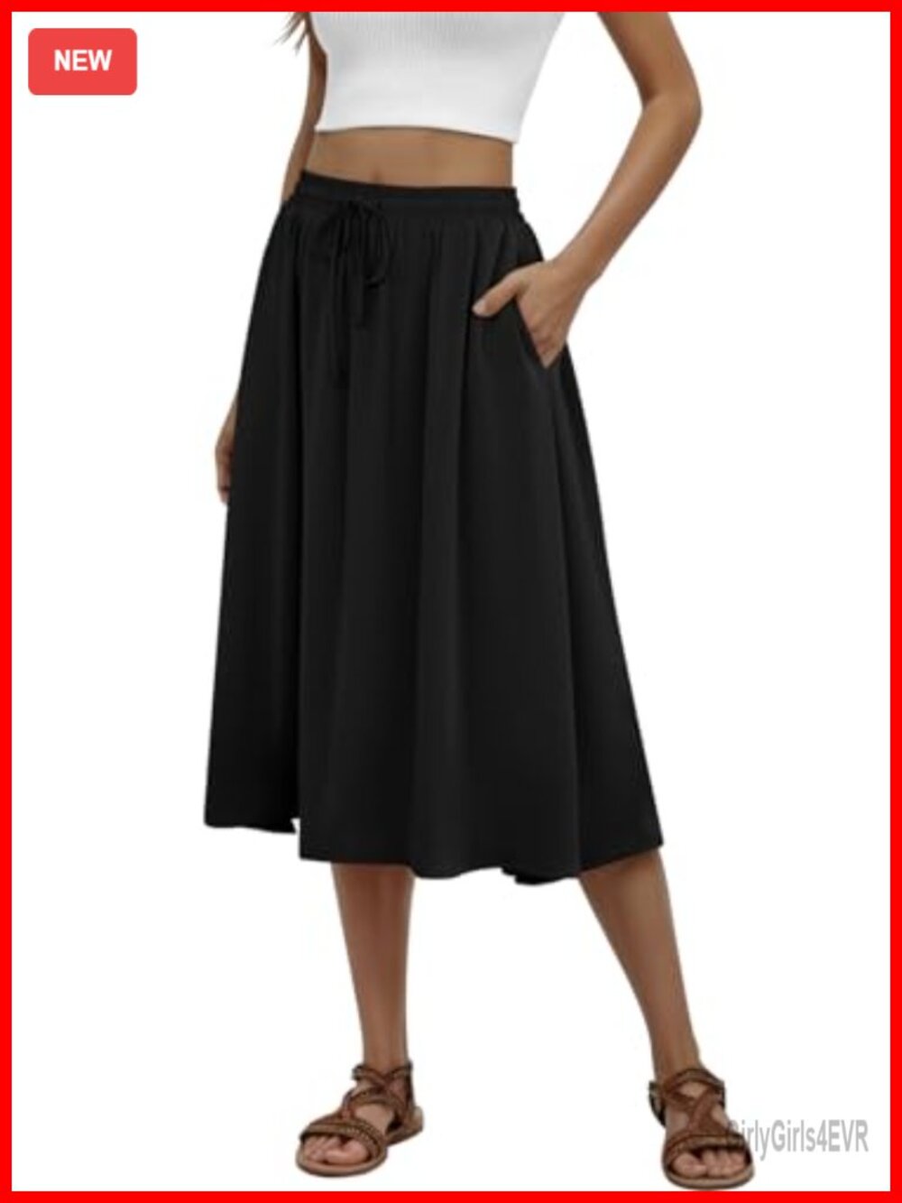 Women's Pleated Midi Skirt with Pockets Flowy A-Line Summer Skirt